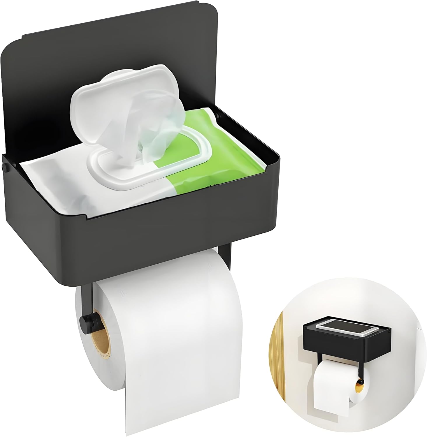 Porte-papier toilette mural 3 en 1 noir mat Vendos85 - Mathon