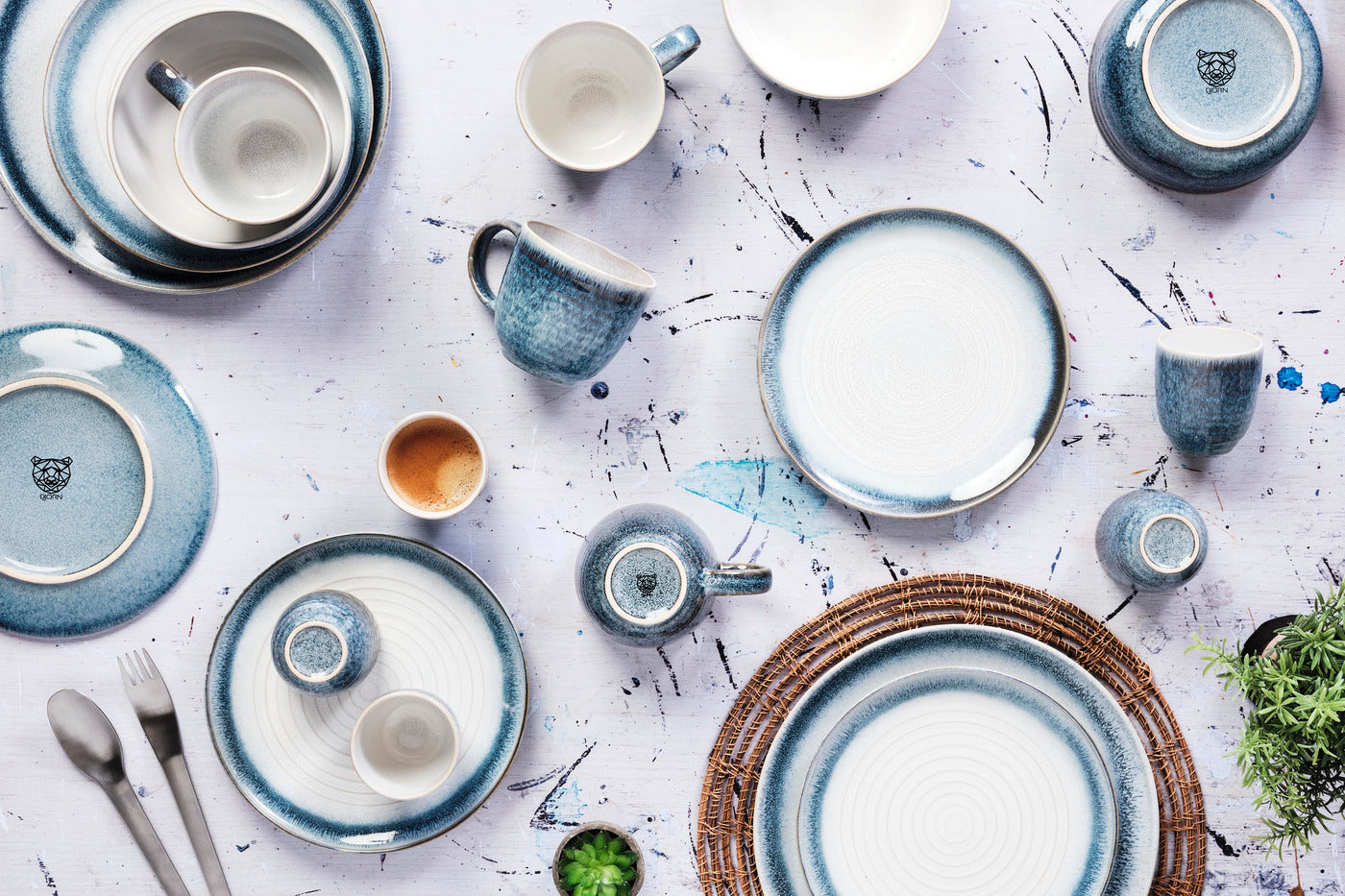 Lot de 6 assiettes à dessert en grès bleu D21.5 Björn - Mathon - 6