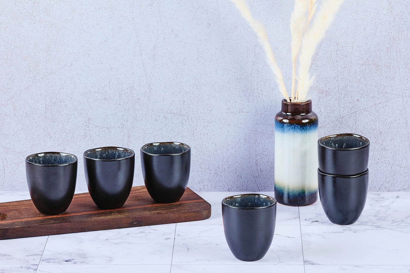 Lot de 6 tasses en grès bleu D7 Björn - Mathon - 2