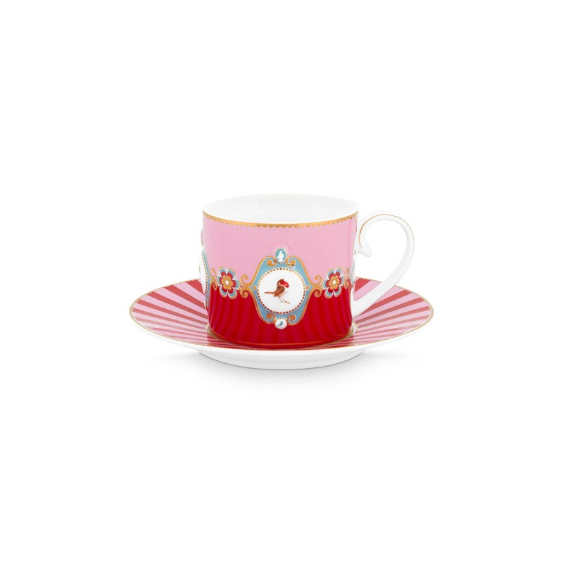 Lot de 6 Love Birds Paires tasses thé (6 tasses + 6 sous-tasses) Médaillon Rouge/Rose - 200ml Pip Studio - Mathon