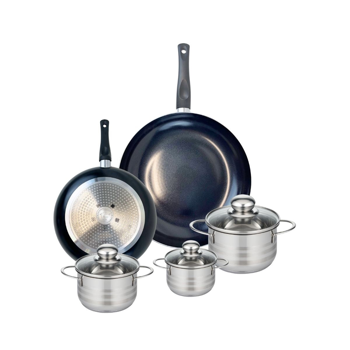 Ensemble de 2 Poêles de cuisson 24 et 32 cm et 3 faitouts 12, 14 et 16 cm  Prima Brillant Elo - Mathon - 1