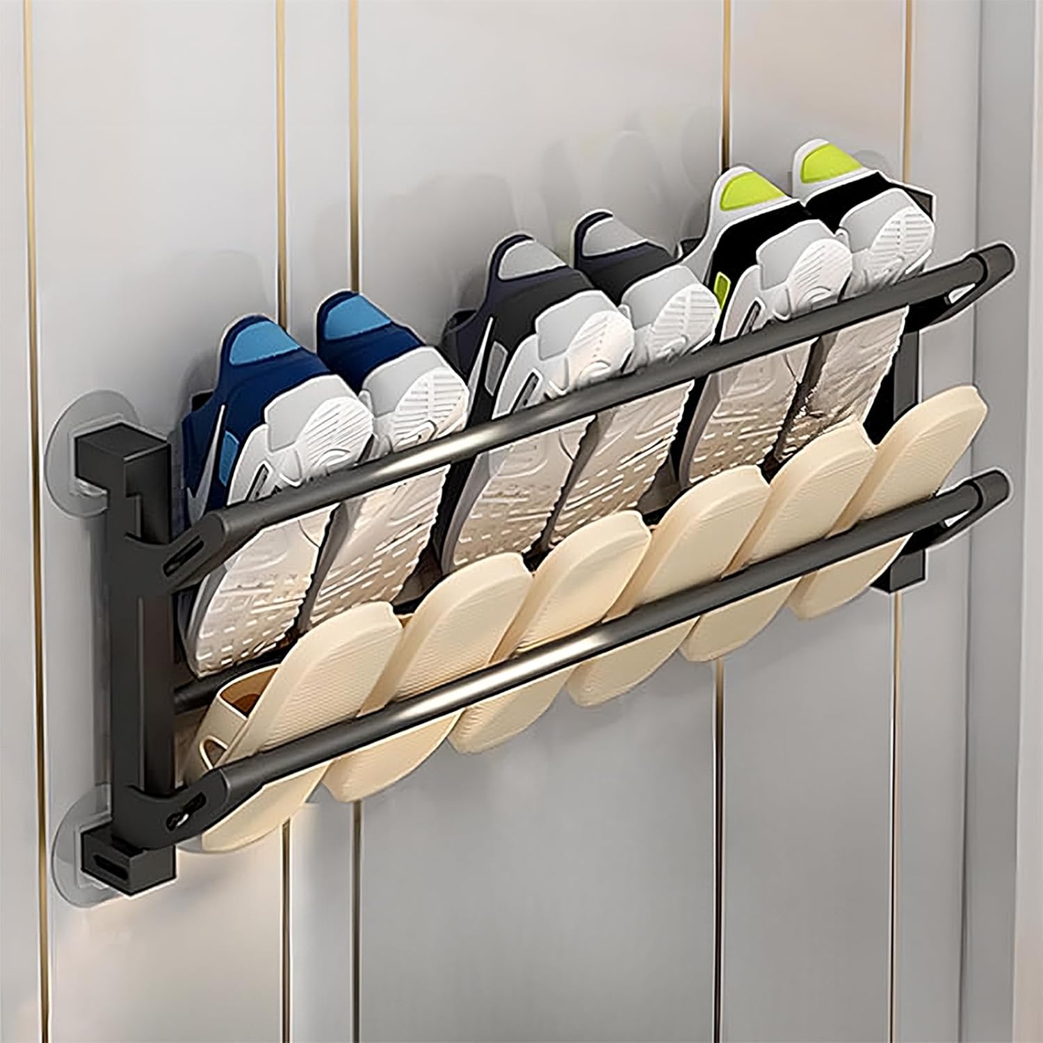 Support Mural pour Chaussures Pliable en Plastique et Métal noir Vendos85 - Mathon