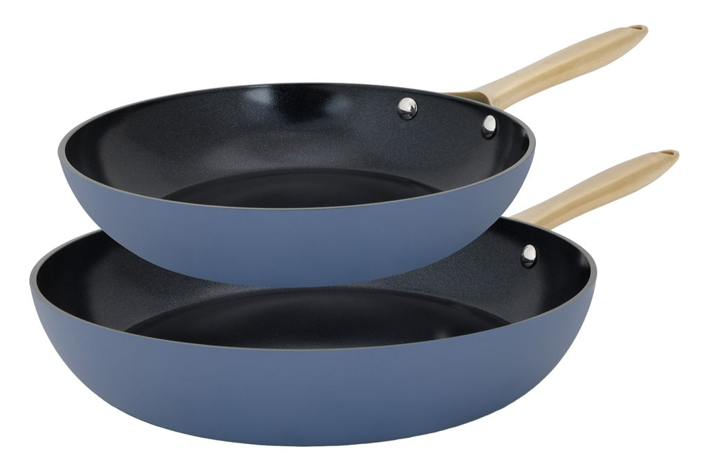 Lot de 2 Poêles en aluminium recyclé anti-adhésives, Elégance, Bleu, D24+28 cm Cosy & Trendy - Mathon - 2