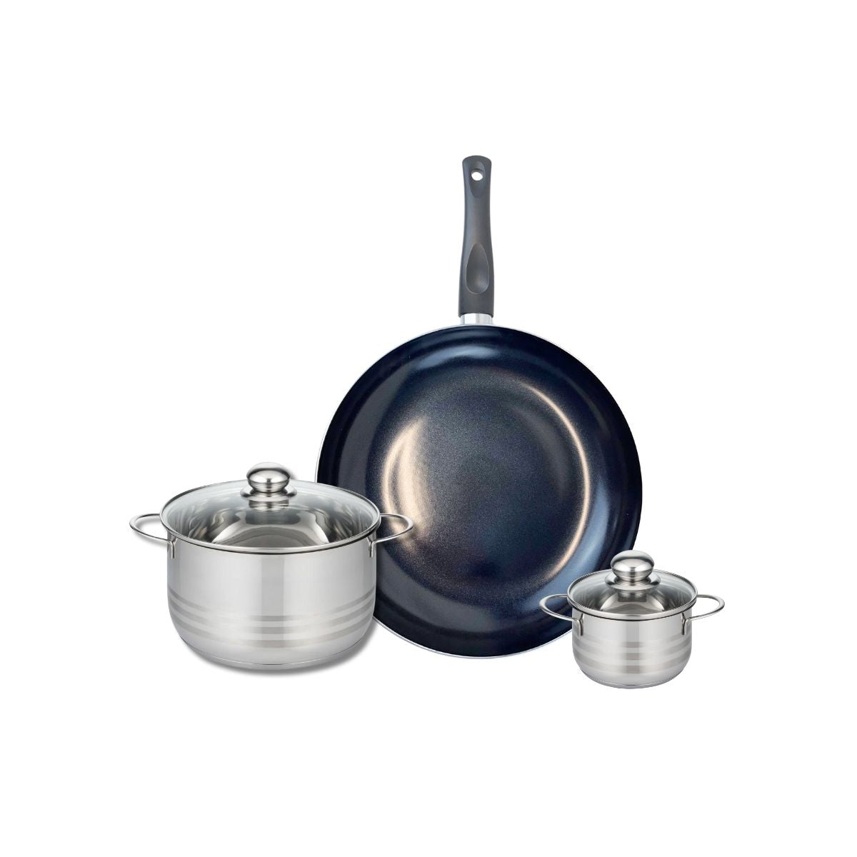 Ensemble de 1 Poêle de cuisson 32 cm et 2 faitouts 12 et 20 cm  Prima Brillant Elo - Mathon - 1