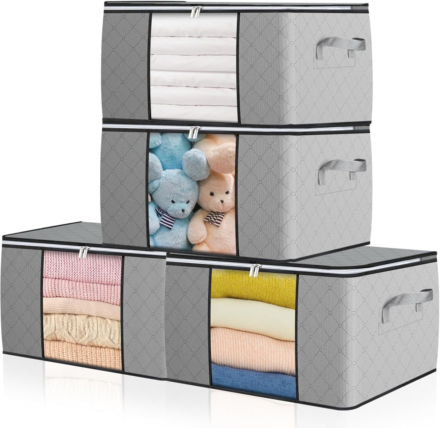 Set de 4 boîtes de rangement sous le lit pliables gris 90 L Vendos85 - Mathon