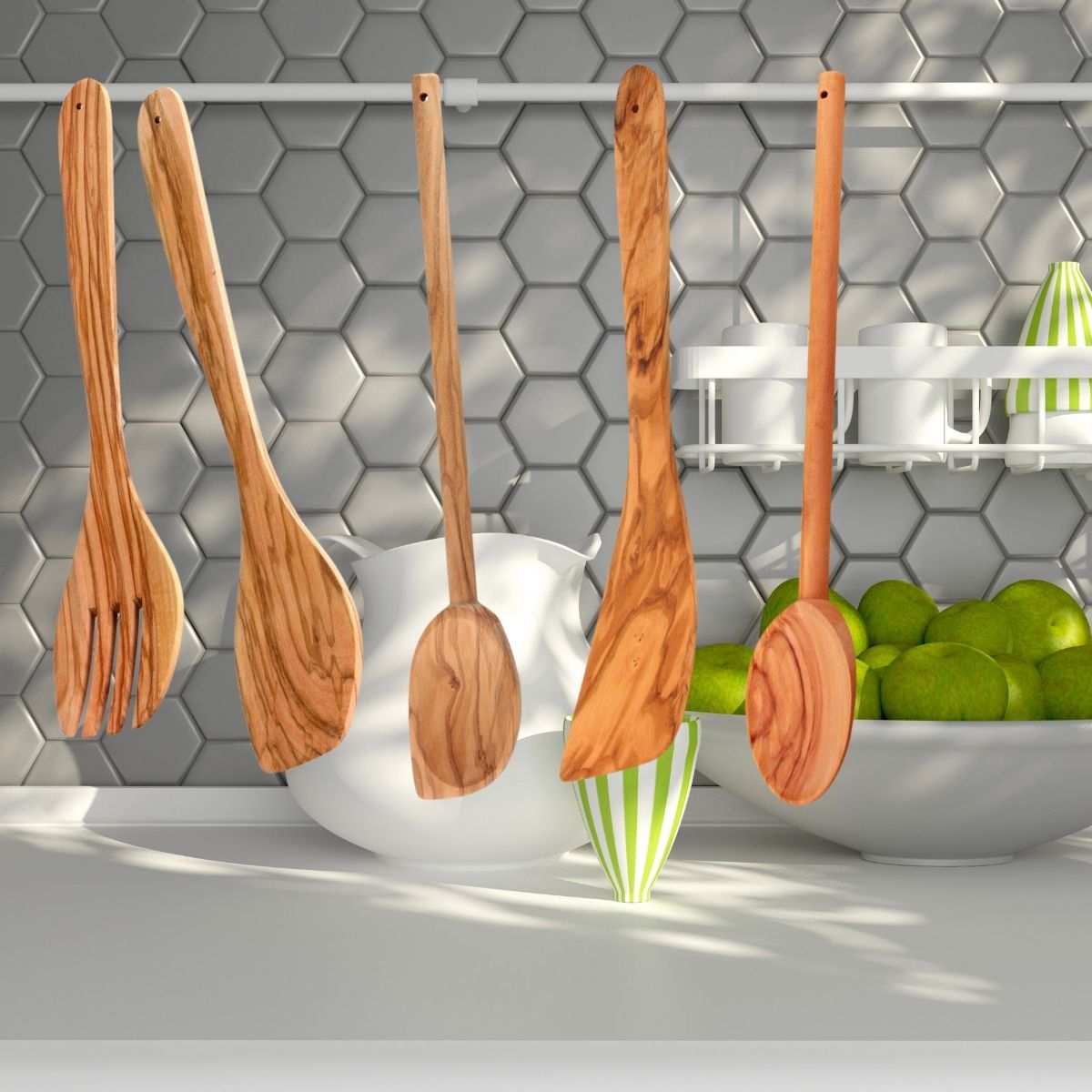 Ensemble de couverts à salade, cuillères et spatule  Édition Bois d