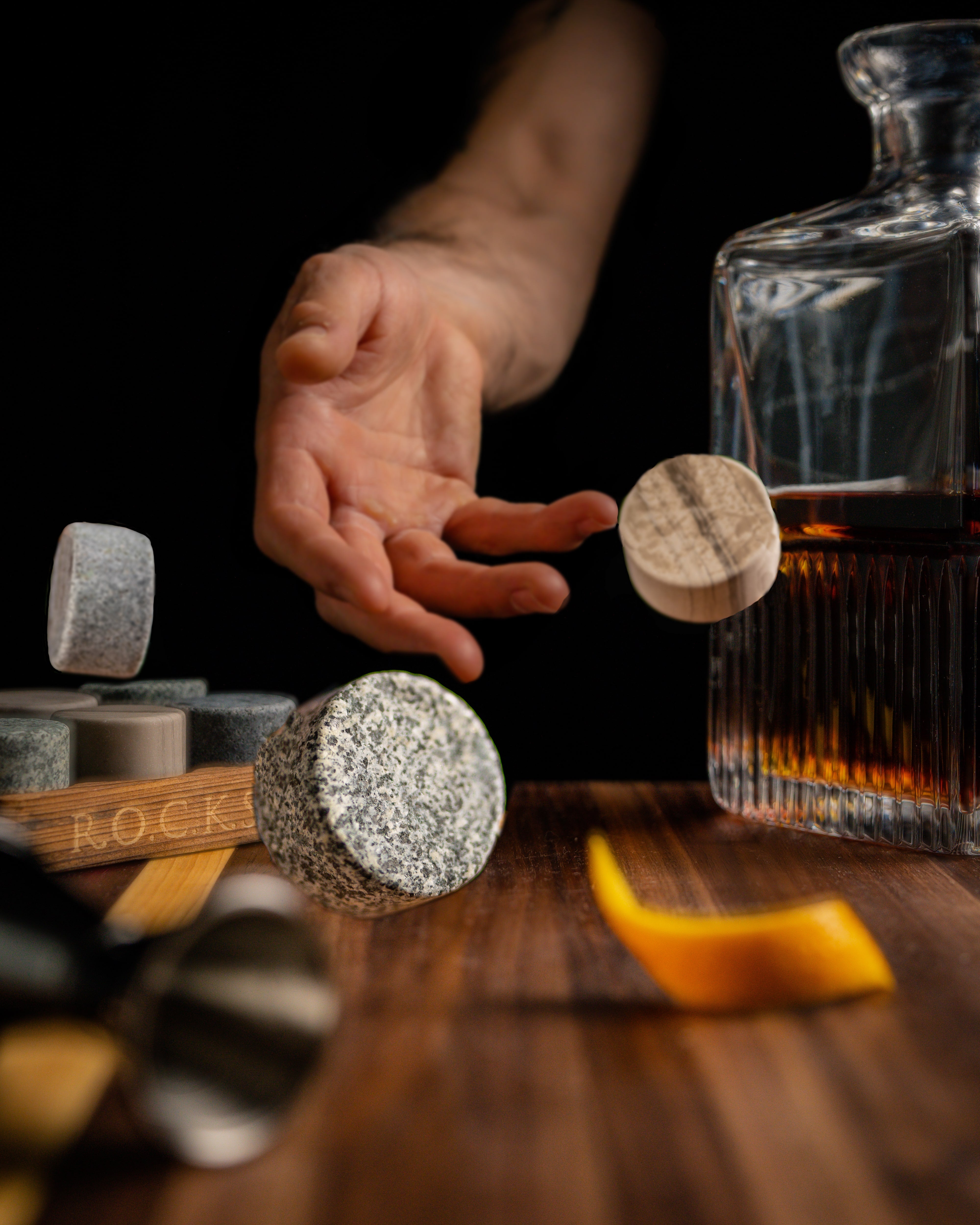 Coffret Pierres à Whisky et Verre Cristal Soleil - 6 Pierres Artisanales Rondes en Granit - Mathon - 6