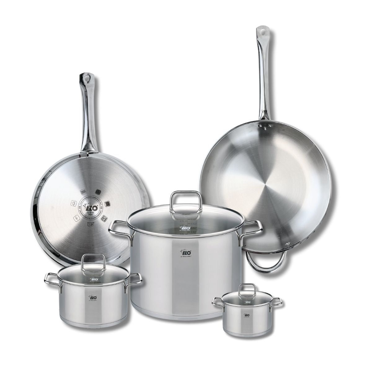 Ensemble de 2 Poêles de cuisson 28 et 32 cm et 3 faitouts 12, 16 et 26 cm  Profi Citrin Elo - Mathon - 1