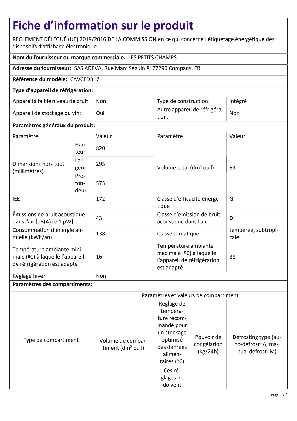 Cave à vin 17 bouteilles - CAVCEDB17 Les Petits Champs - Mathon - 2