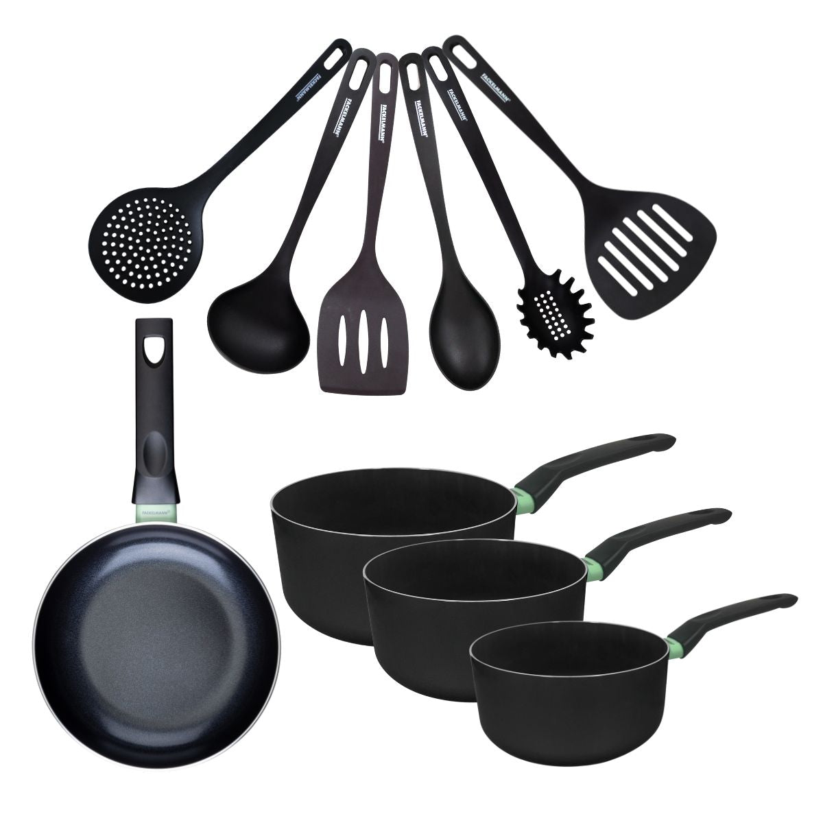 Set de 1 poêle 20 cm, 3 casseroles antiadhésives céramique 16, 18 et 20 cm et 6 ustensiles  Brandao Fackelmann - Mathon - 1