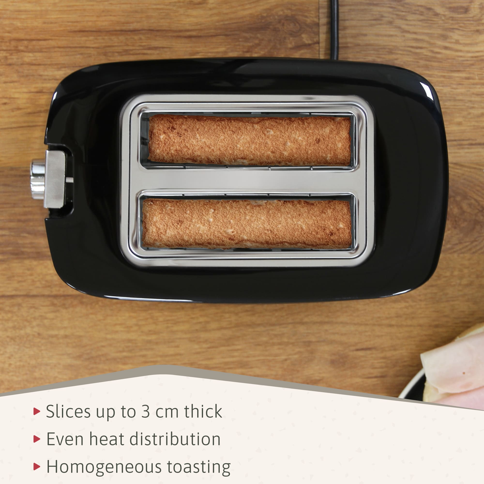 Elegance Grille Pain 2 Fentes, Tranches Larges, 7 Niveaux de Dorage, Décongeler 870 Noir TA1169BLK - Mathon - 4