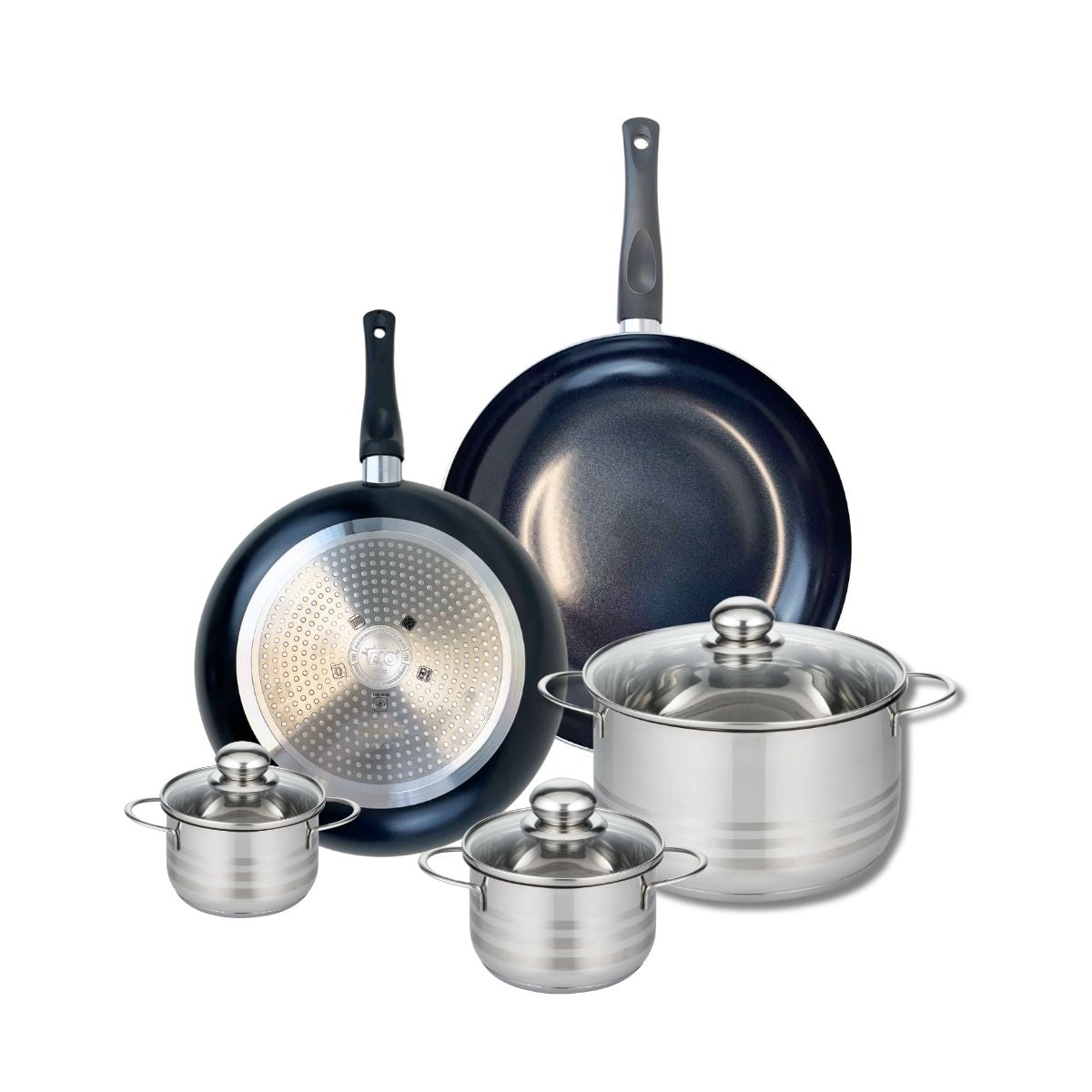Ensemble de 2 Poêles de cuisson 28 et 32 cm et 3 faitouts 12, 14 et 24 cm  Prima Brillant Elo - Mathon - 1