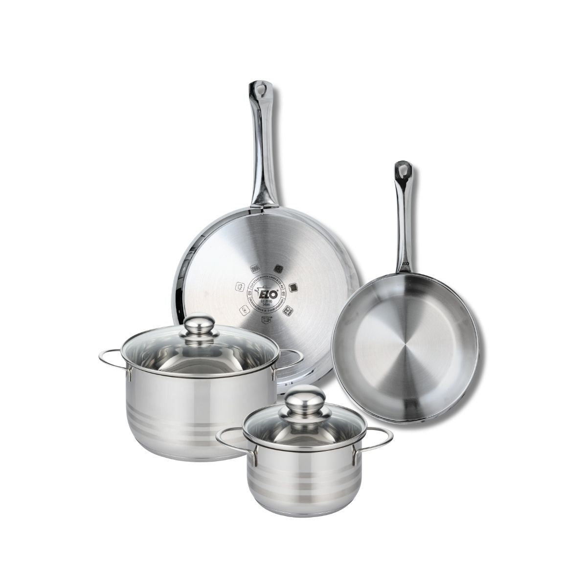 Ensemble de 2 Poêles de cuisson 24 et 28 cm et 2 faitouts 16 et 20 cm  Profi Brillant Elo - Mathon - 1