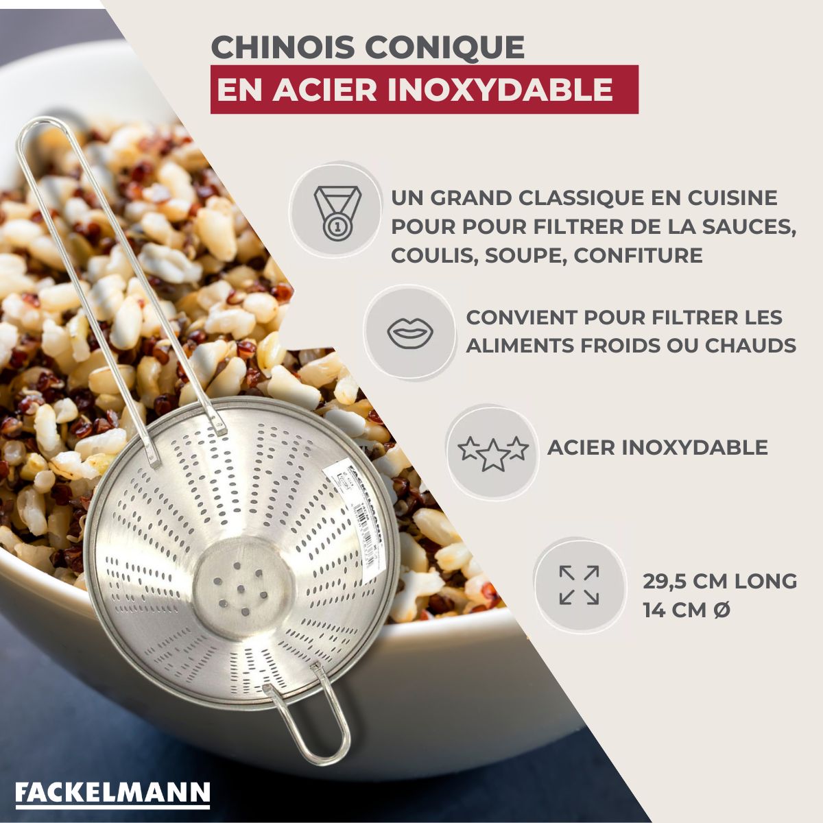 Chinois conique 14 cm de diamètre en inox Fackelmann - Mathon - 2