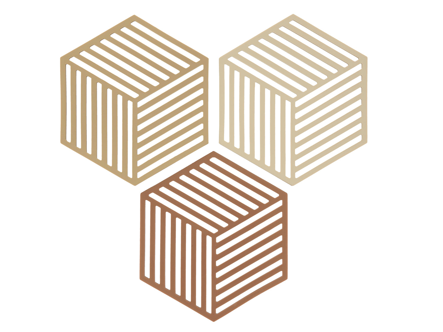 Set de 3 dessous-de-plat HEXAGON en silicone Kaki/Sable chaud/Amande Zone Denmark - Mathon - 2