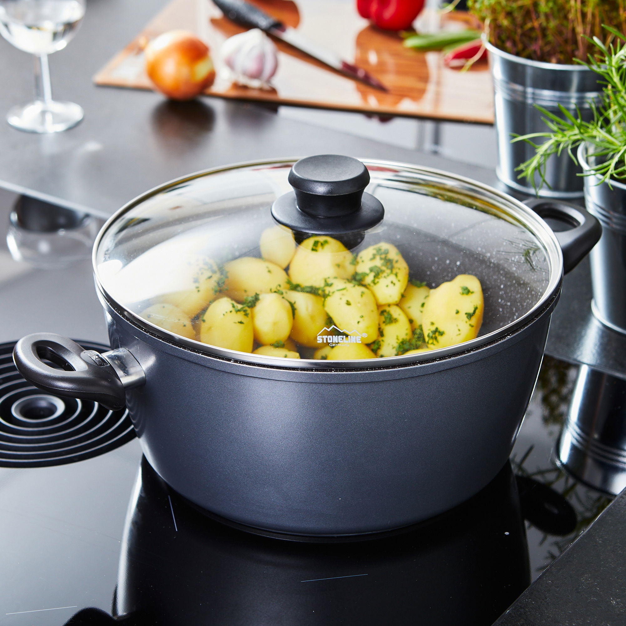 Faitout 28 cm, avec couvercle en verre Stoneline - Mathon - 3