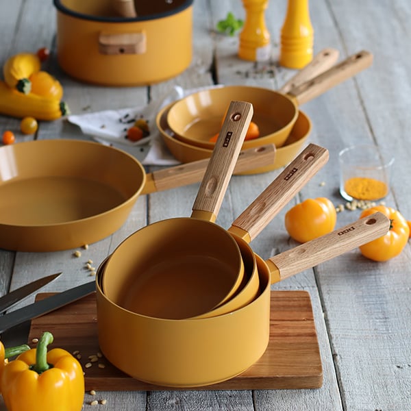 Casserole Ector induction aluminium revêtu manche en bois 18 cm jaune Ogo - Mathon - 3