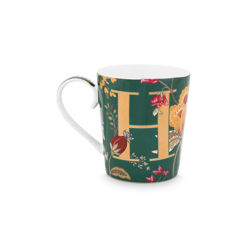Mug Alphabet Floral Fantasy Vert - H - 350ml Pip Studio - Mathon