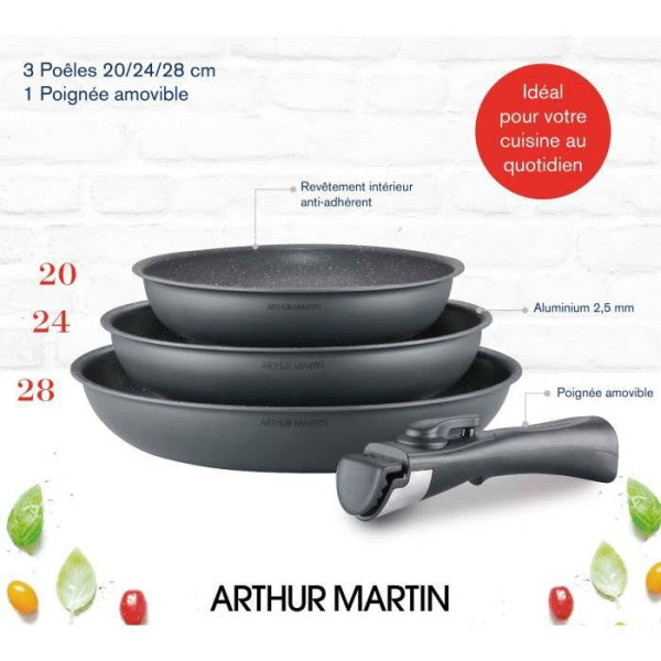 Batterie De Cuisine Arthur Martin Am521gm Set De 3 Poeles - Gris Mat 2 Arthur Martin - Mathon - 2