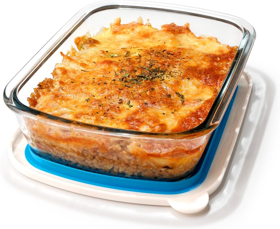 Petit plat à lasagnes rectangulaire en verre avec couvercle en plastique sans BPA, 16 x 23 cm, résistant au four Vendos85 - Mathon