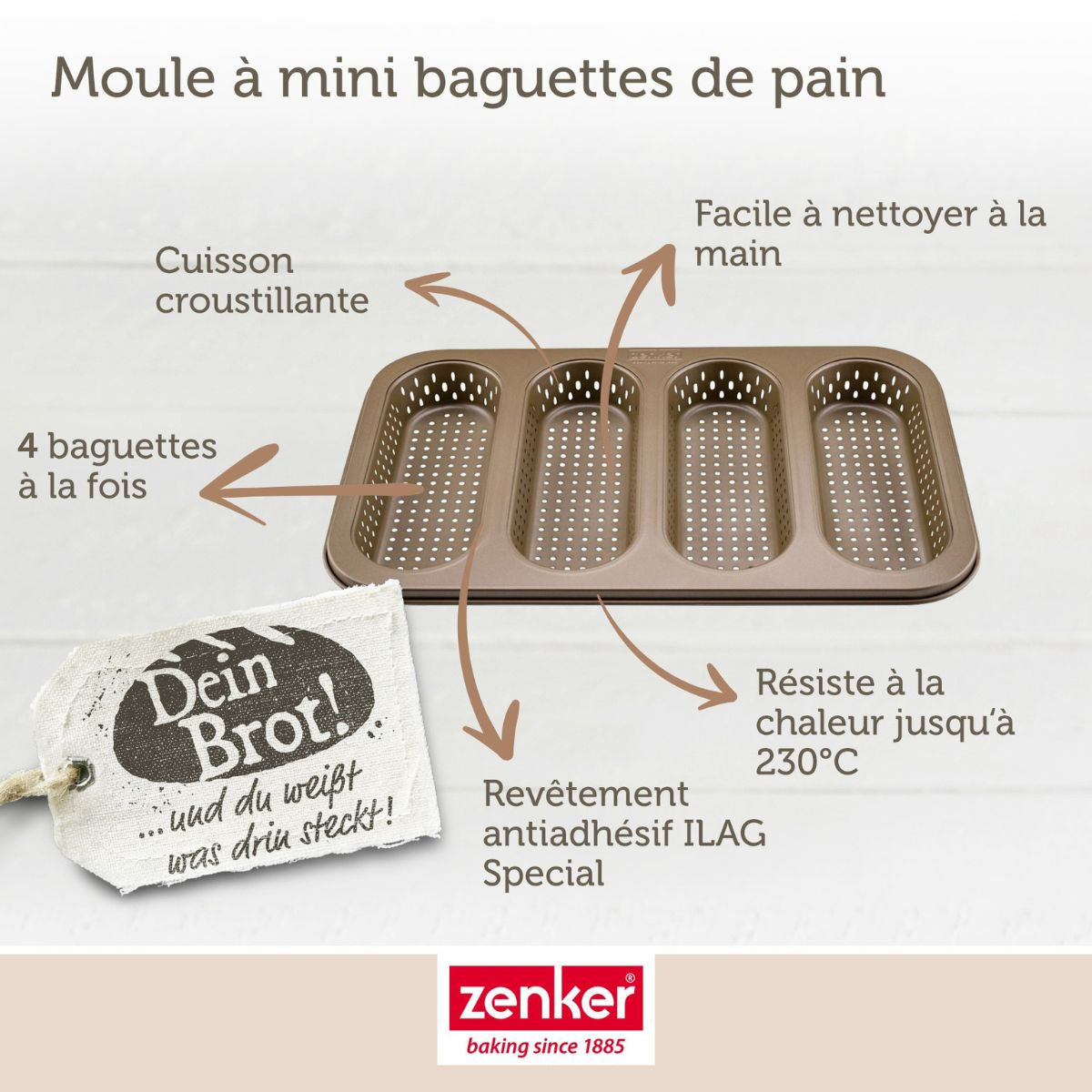Moule à pain perforé 4 mini baguettes 33 x 22 cm Zenker Mojave Gold Zenker - Mathon - 3