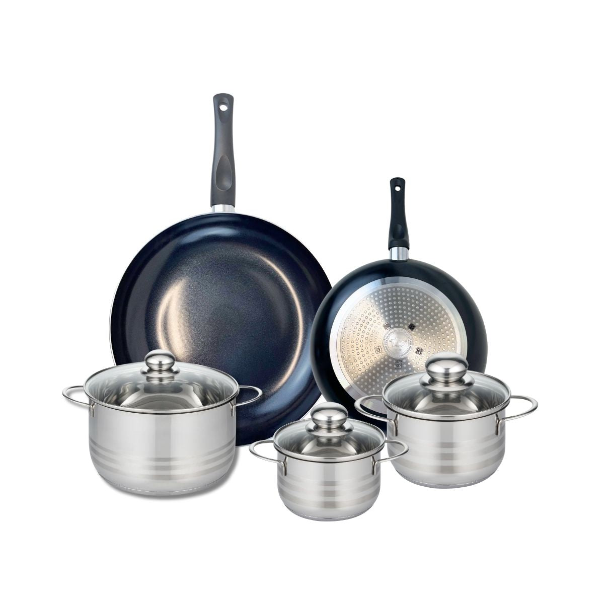 Ensemble de 2 Poêles de cuisson 24 et 32 cm et 3 faitouts 14, 16 et 20 cm  Prima Brillant Elo - Mathon - 1