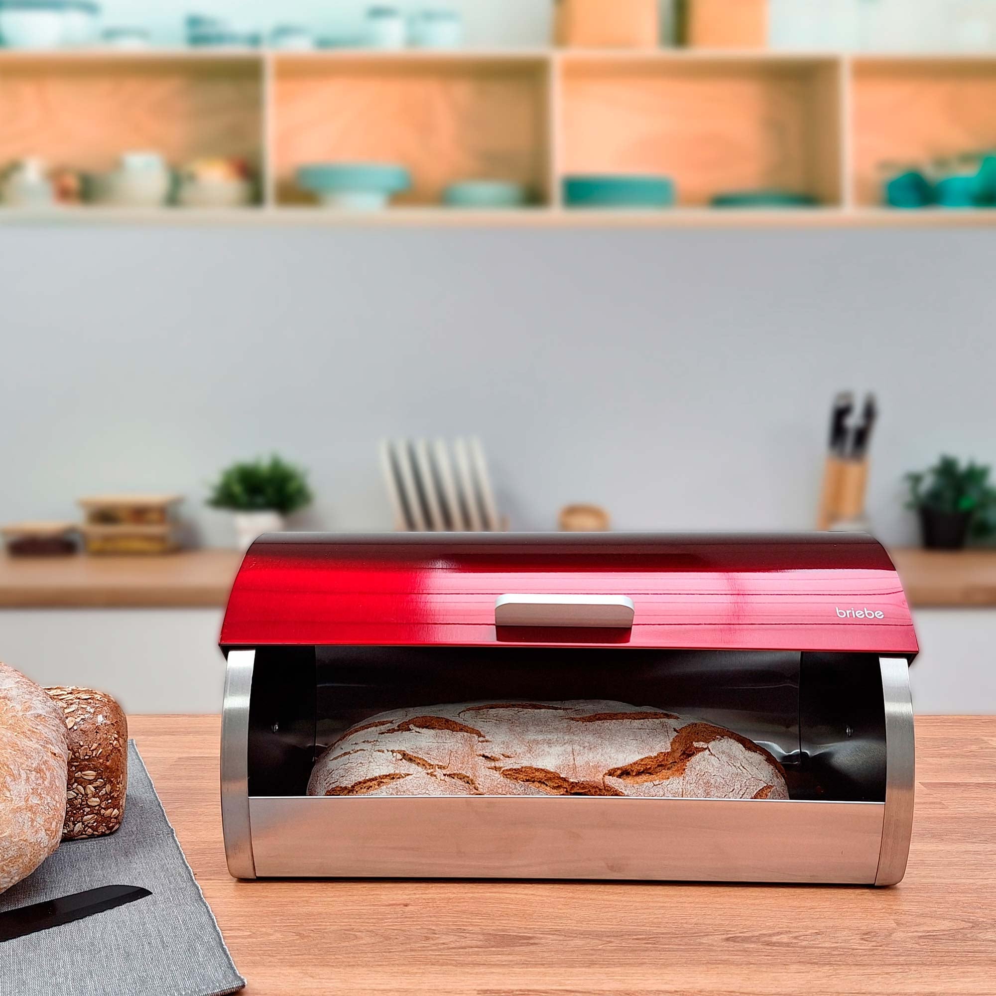 Ensemble Boîte à Pain + 3 Boîtes de Cuisine, Rangement, Acier Inoxydable  Rouge / Acier inoxydable BB1161 - Mathon - 4