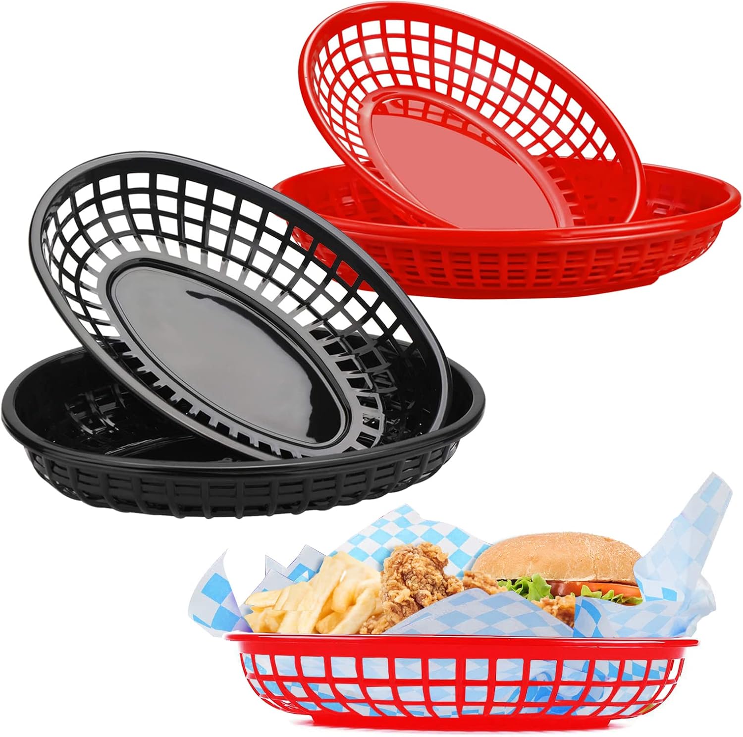 Lot de 6 Paniers Alimentaires Plastique – Rouge & Noir Vendos85 - Mathon