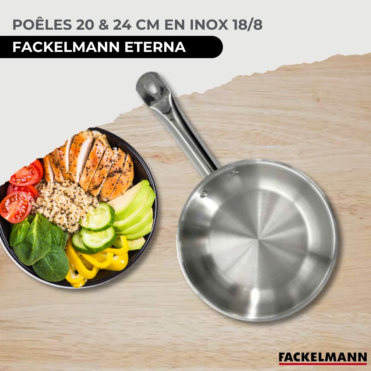 Set de 2 poêles 20 et 24 cm en inox et 6 ustensiles  Eterna Fackelmann - Mathon - 2