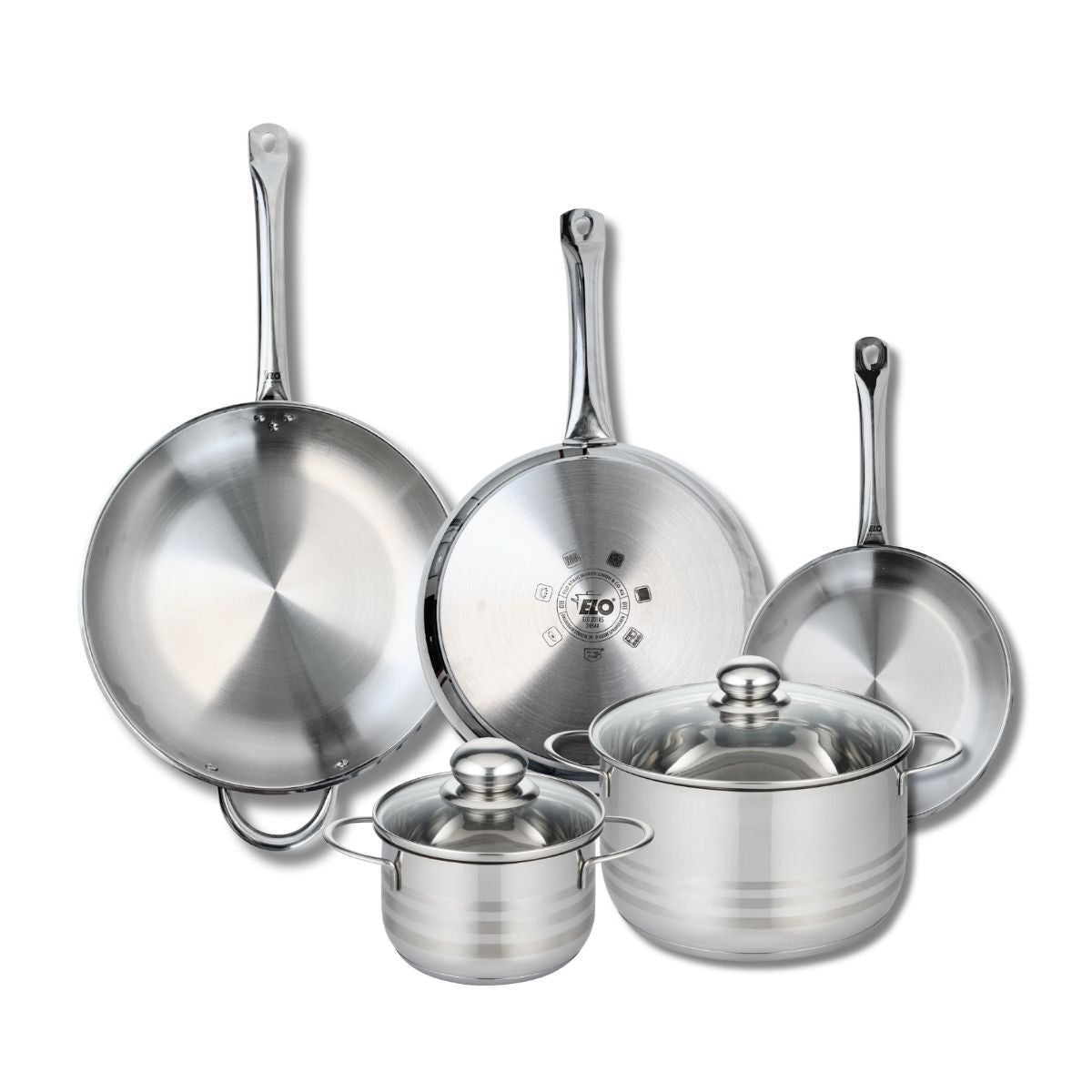 Ensemble de 3 Poêles de cuisson 24, 28 et 32 cm et 2 faitouts 16 et 24 cm  Profi Brillant Elo - Mathon - 1