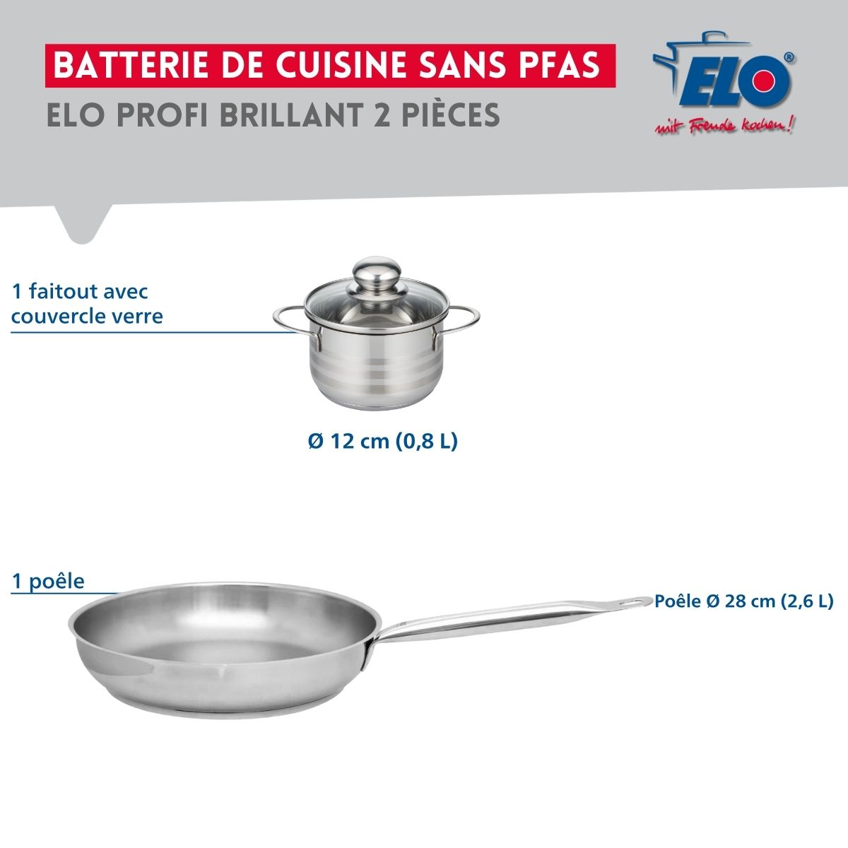 Ensemble de 1 Poêle de cuisson 28 cm et 1 faitout 12 cm  Profi Brillant Elo - Mathon - 2