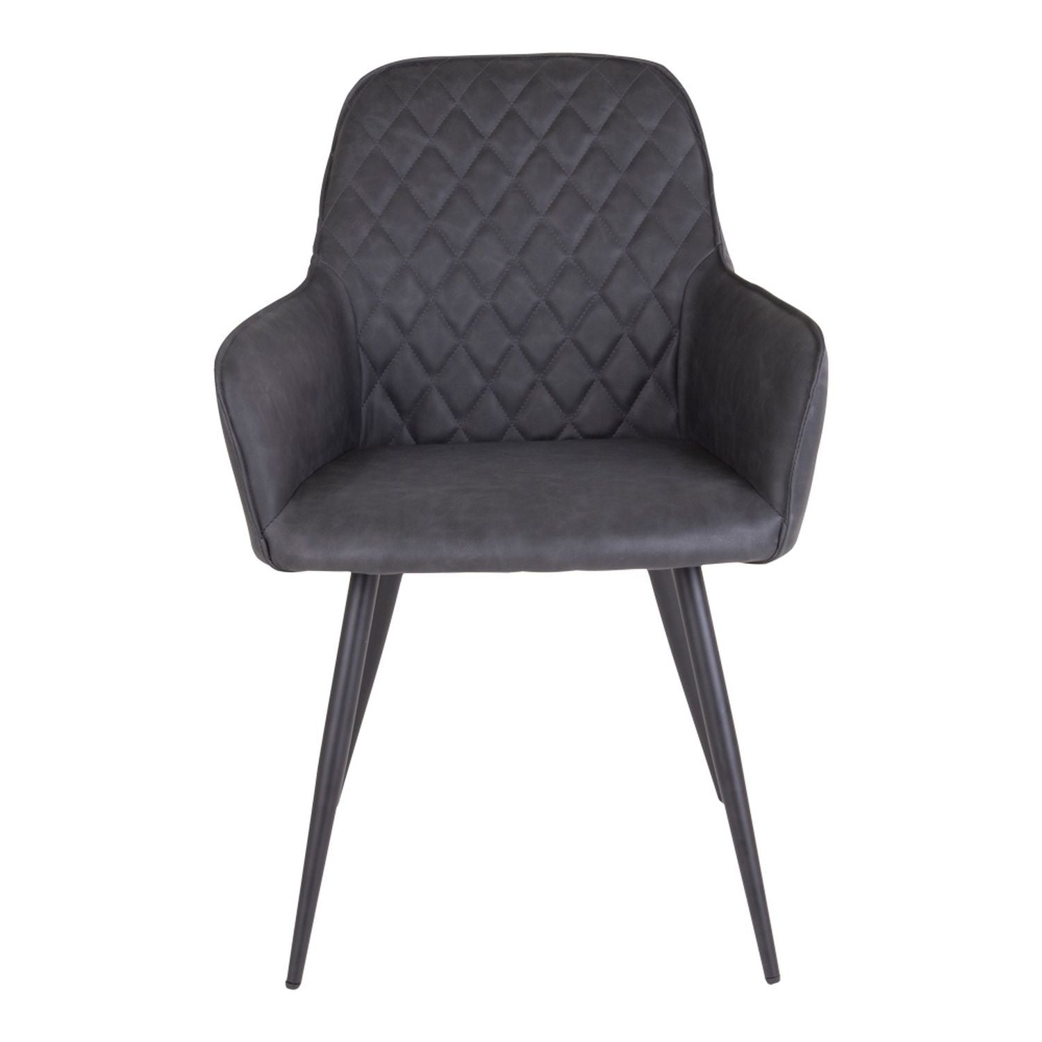 Chaise de salle à manger à accoudoirs en cuir synthétique gris foncé avec pieds noirs House Nordic - Mathon