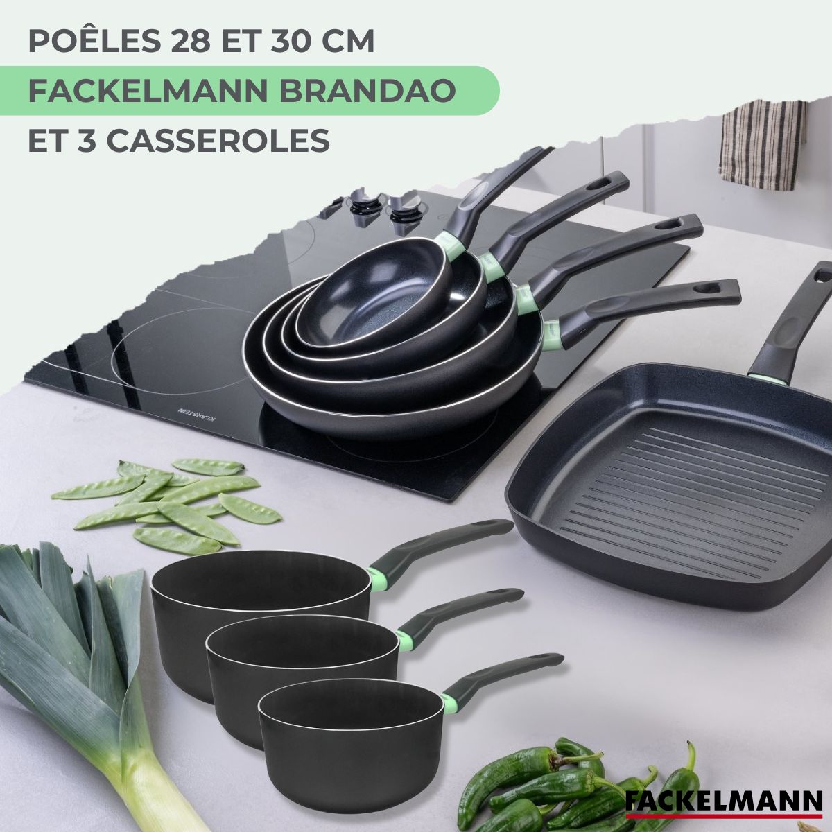 Ensemble de 2 poêles de 28 et 30 cm et 3 casseroles 16, 18 et 20 cm  Brandao Fackelmann - Mathon - 2