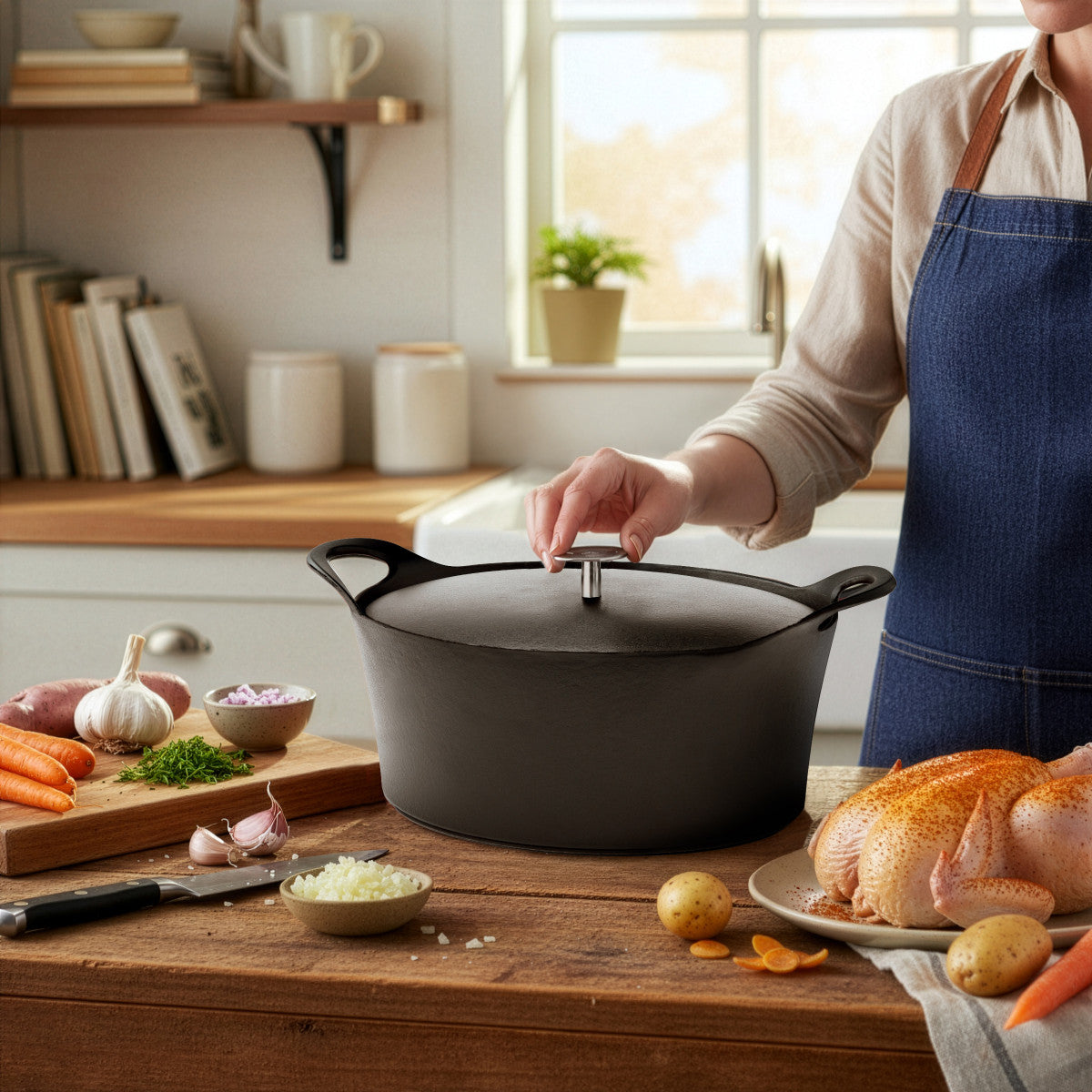 Volcan - Cocotte ovale 29cm fonte de fer émaillée noire avec couvercle Cuisinox - Mathon - 3