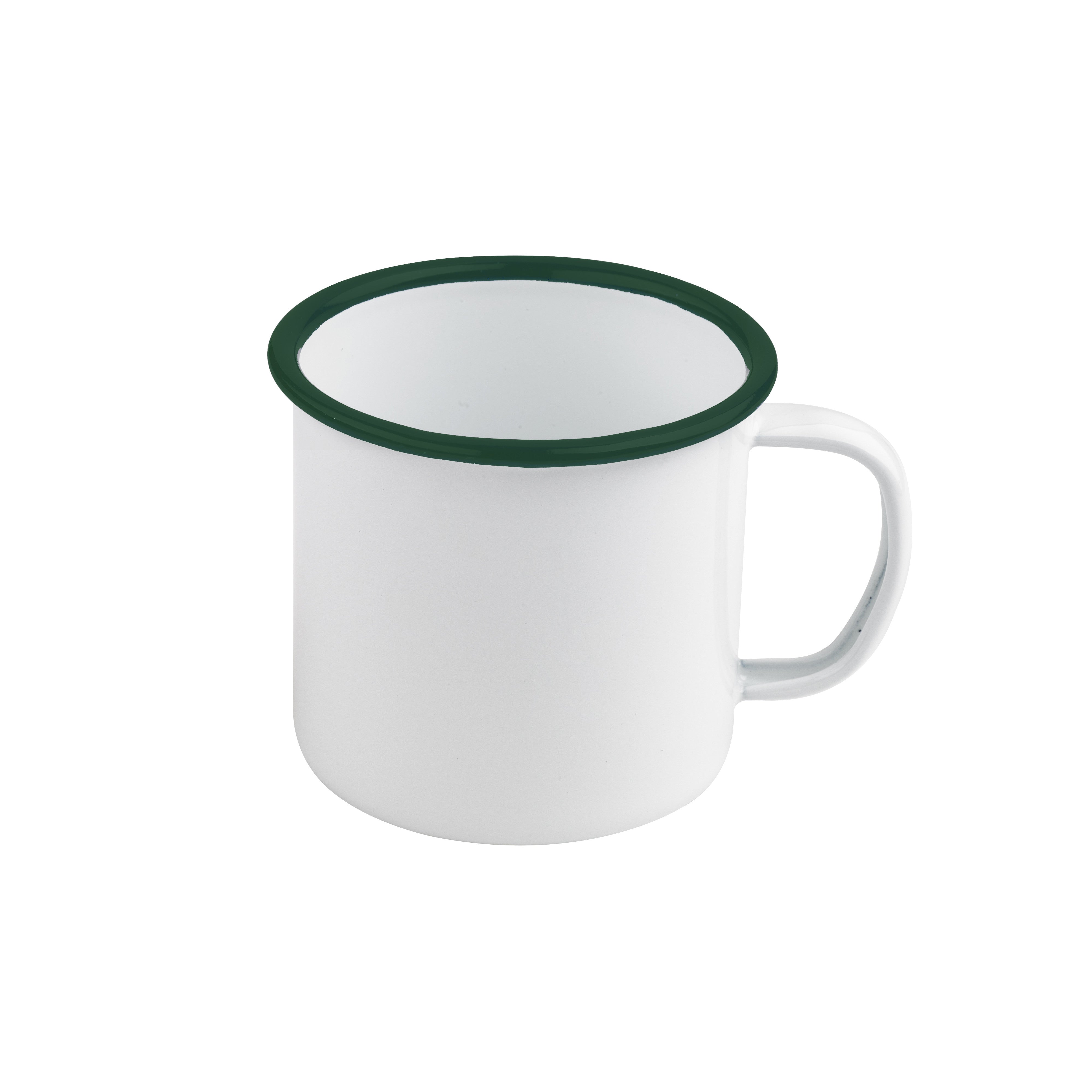 12Pcs - Mug Enamel blanc en acier émaillé à bord vert   H70mm 250ml FirstPack - Mathon - 1