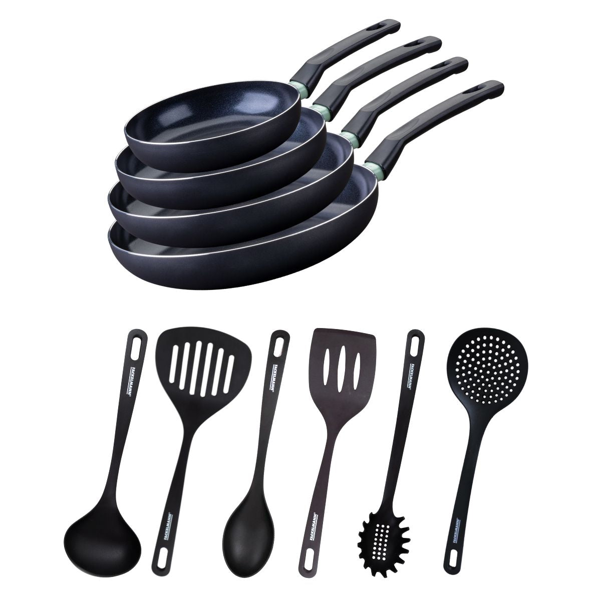 Ensemble de 4 poêles de 20 24 28 et 30 cm et 6 ustensiles  Brandao Fackelmann - Mathon - 1