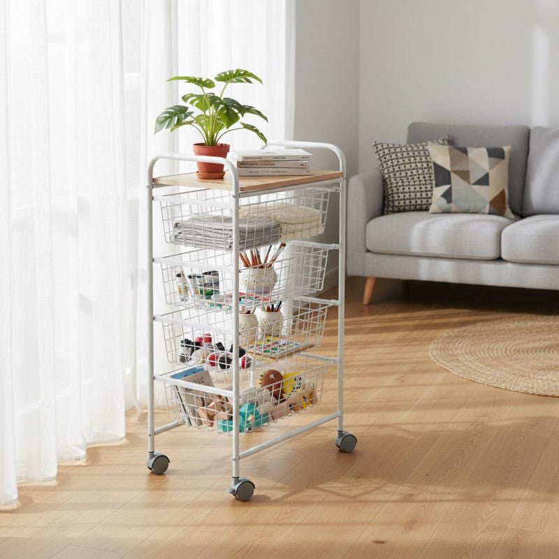 Chariot de cuisine fiesta avec 4 paniers amovibles – desserte polyvalente, blanc et hêtre Don Hierro - Mathon - 6