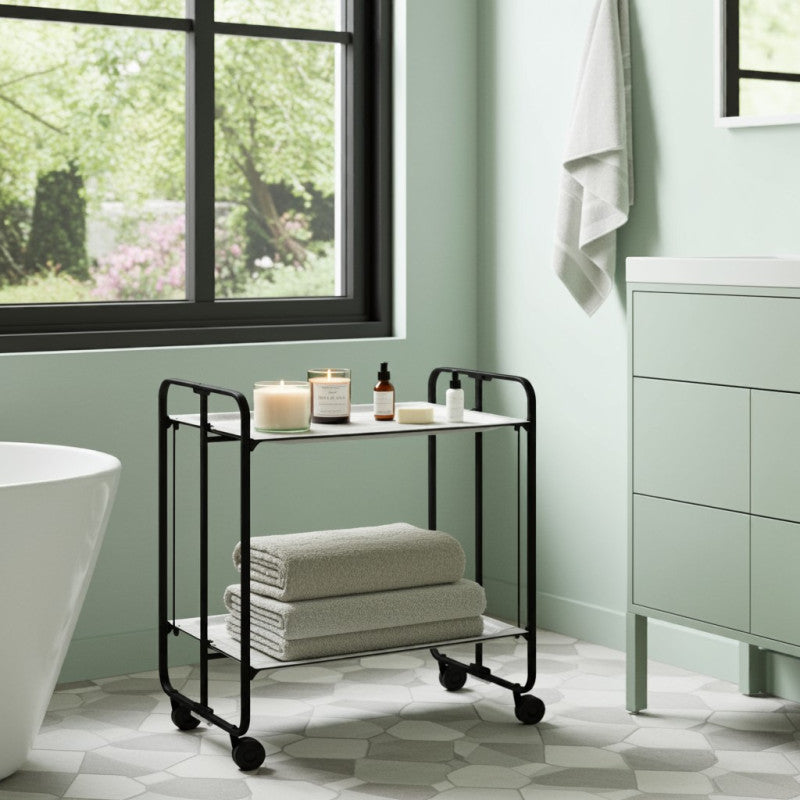 Desserte pliante 2 niveaux avec roulettes – structure noire, bauhaus Don Hierro - Mathon - 4