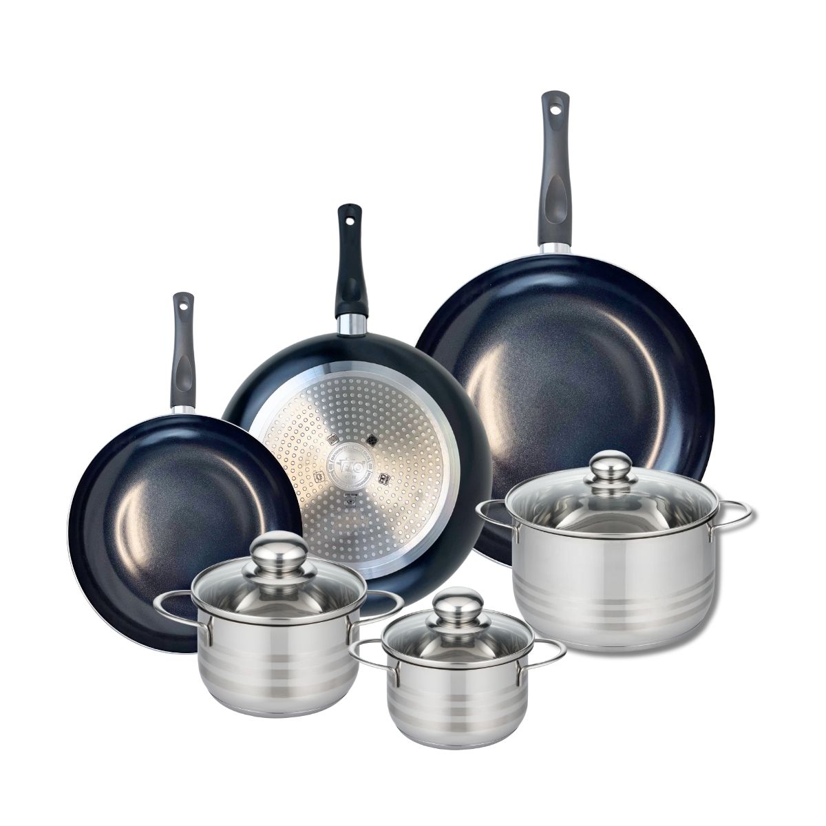 Ensemble de 3 Poêles de cuisson 24, 28 et 32 cm et 3 faitouts 14, 16 et 20 cm  Prima Brillant Elo - Mathon - 1