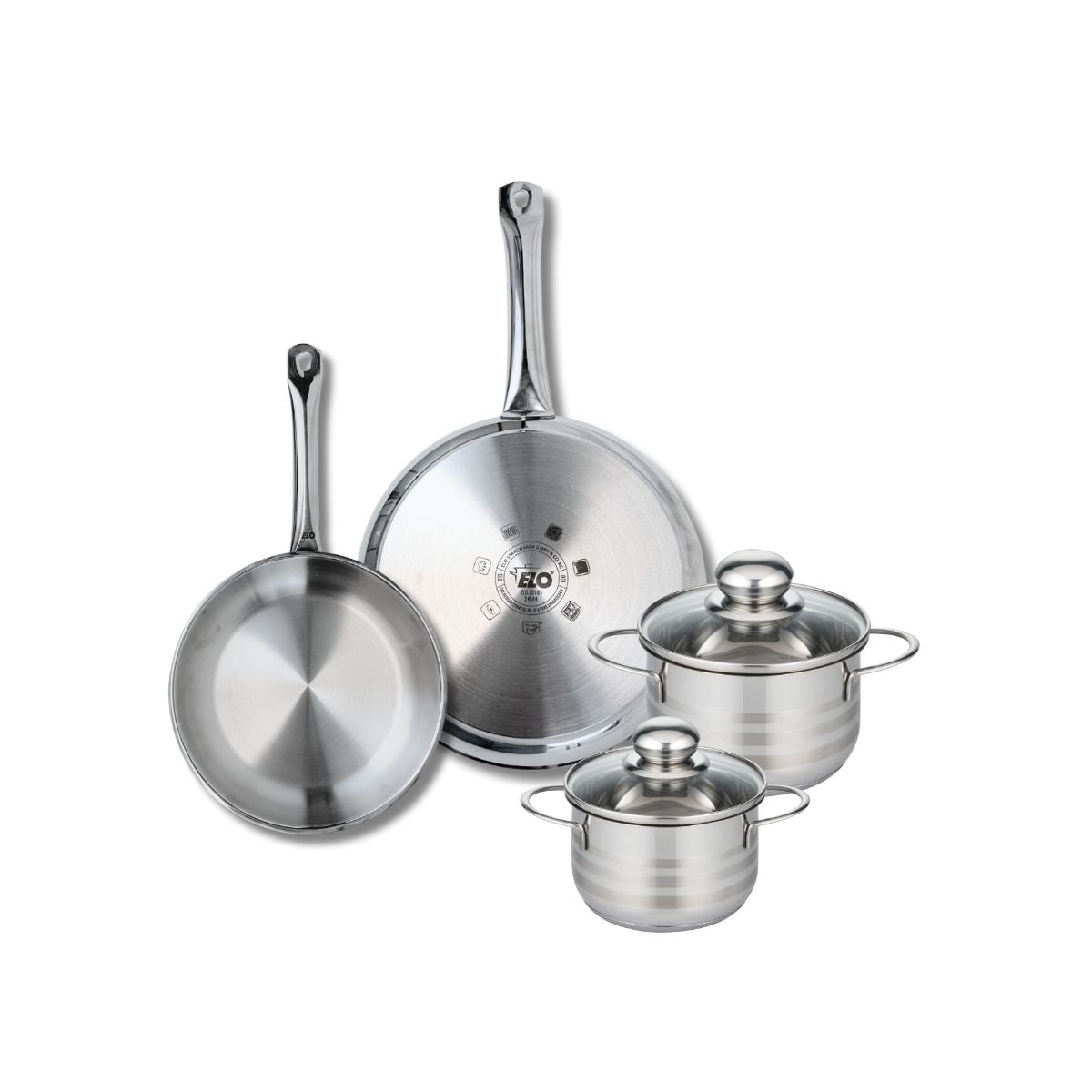 Ensemble de 2 Poêles de cuisson 24 et 28 cm et 2 faitouts 14 et 16 cm  Profi Brillant Elo - Mathon - 1