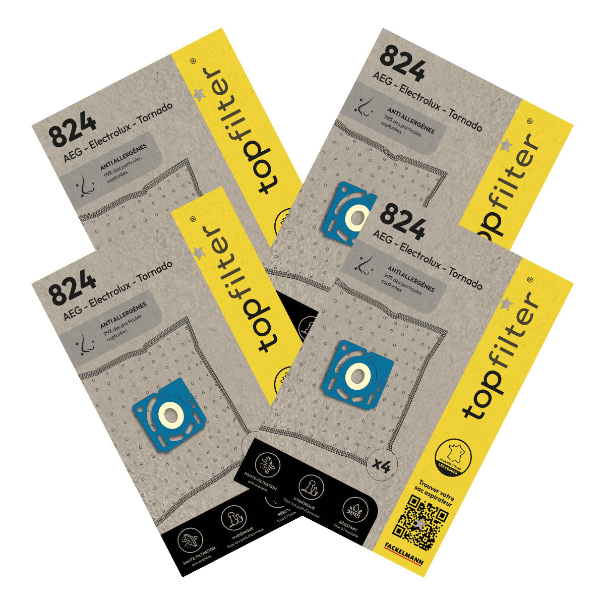 Lot de 4 packs de 4 sacs aspirateur 64824 pour Electrolux et Tornado TopFilter Premium TopFilter - Mathon - 1