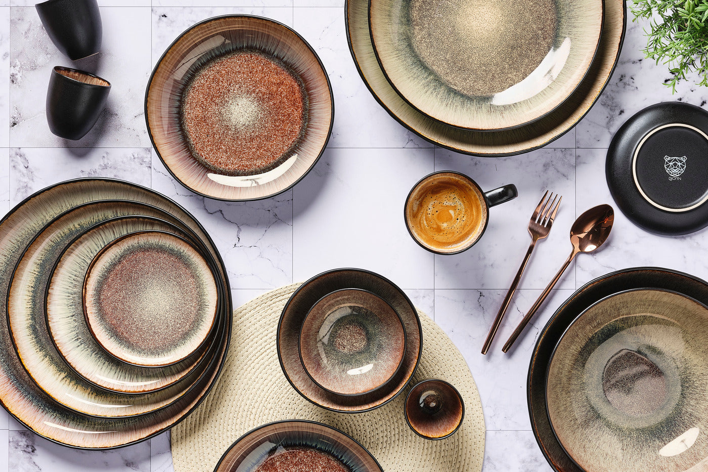 Lot de 6 assiettes à dessert en grès marron D21.5 Björn - Mathon - 6