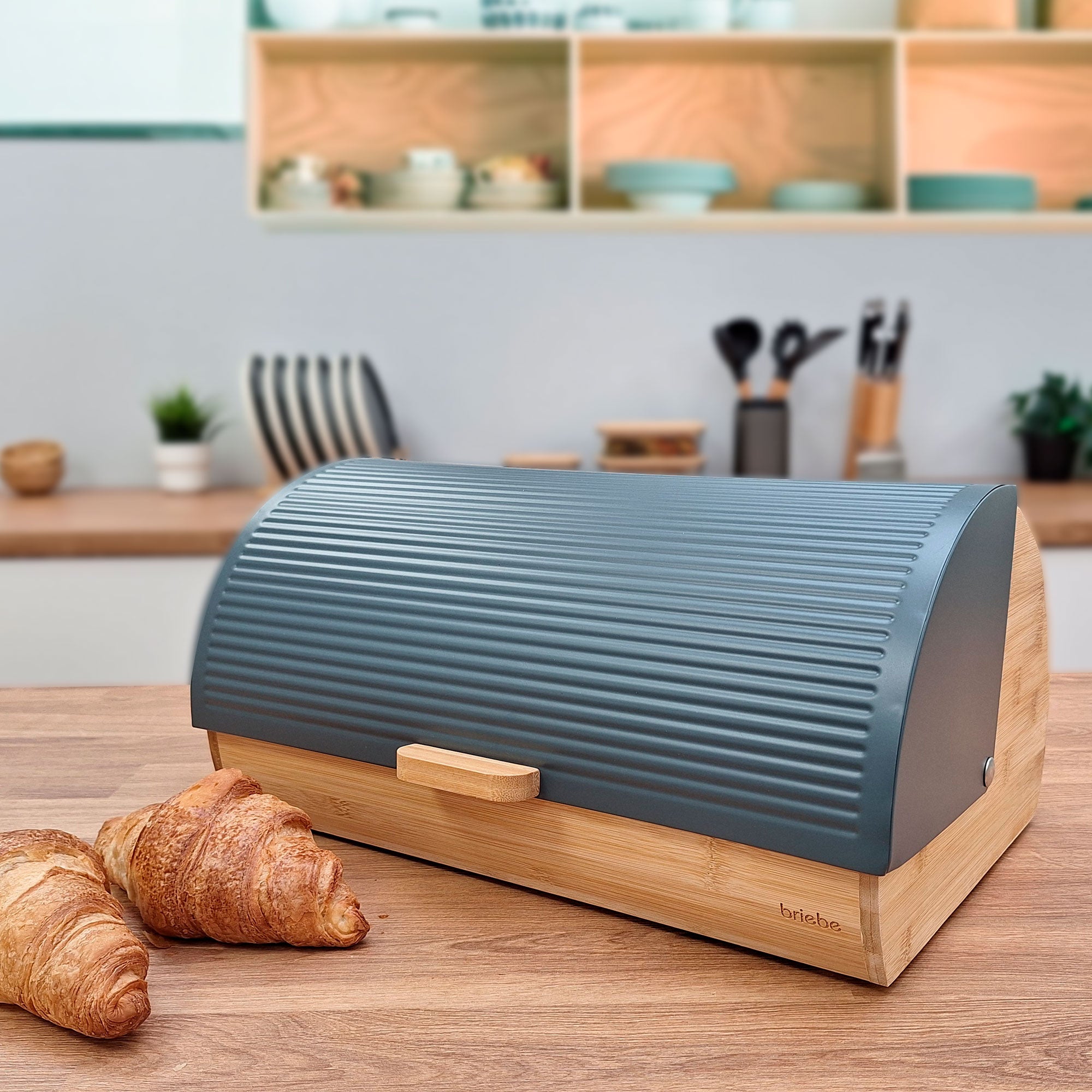 Boîte à Pain en Bois de Bambou Couvercle Coulissant, Bread Box Conserver Painen  Gris BB1162 - Mathon - 7