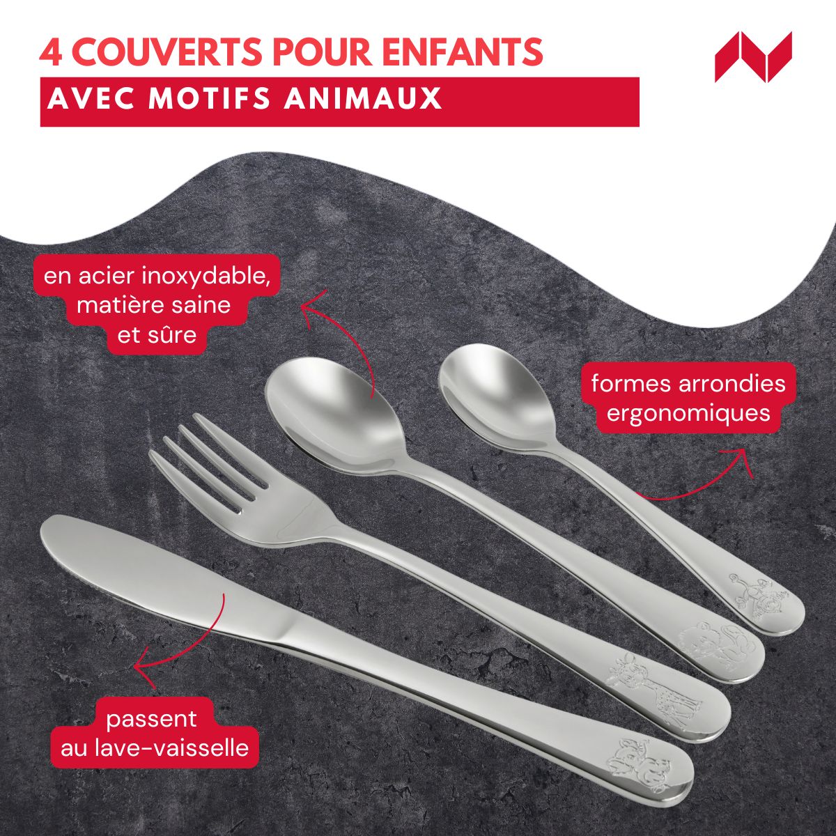 Set de 4 couverts pour enfants  Safari Nirosta - Mathon - 3