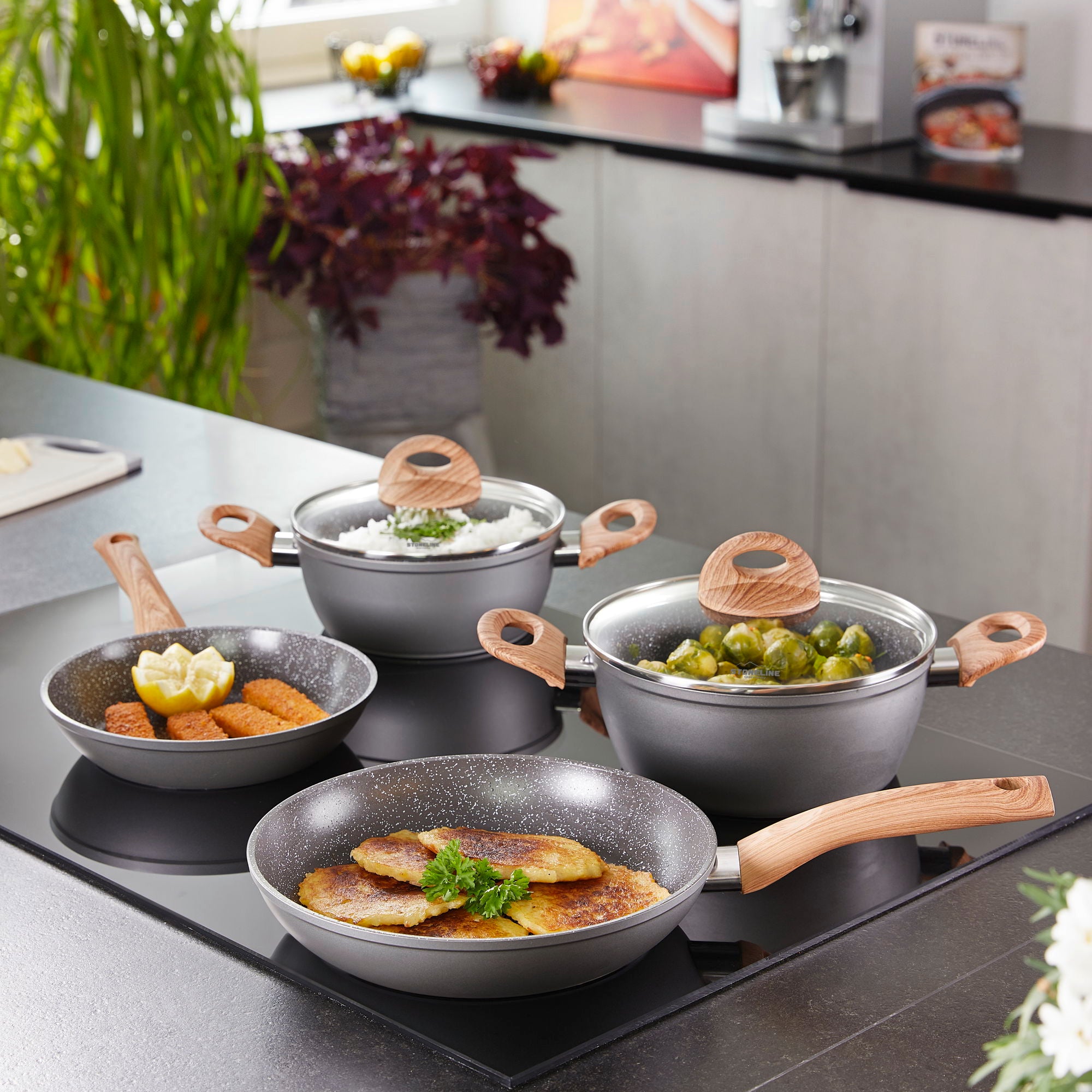 Back to Nature set de casseroles, 14 pcs., revêtement céramique, avec couvercles en verre Stoneline - Mathon - 1