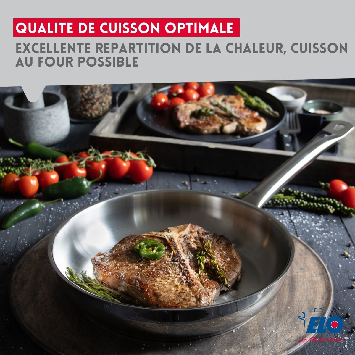 Lot de 2 poêles inox de 24 cm et 28 cm  Profi Therm Elo - Mathon - 5