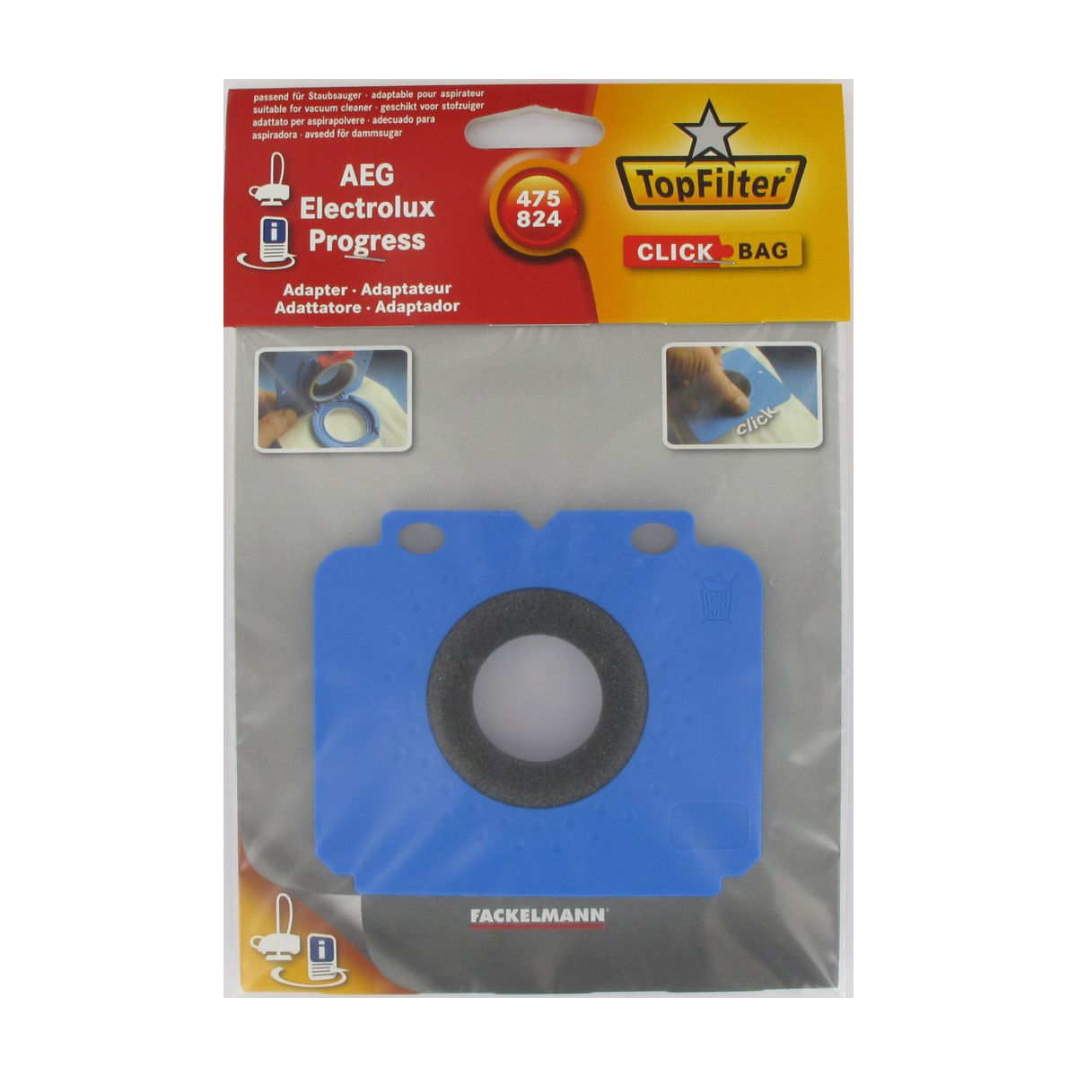 Boite de 4 sacs aspirateurs universels Top Filter avec Adaptateur Click Bag pour aspirateurs AEG 475/824 TopFilter - Mathon - 2