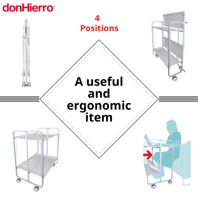Desserte pliante 2 niveaux avec roulettes – structure chromée, bauhaus Don Hierro - Mathon - 5