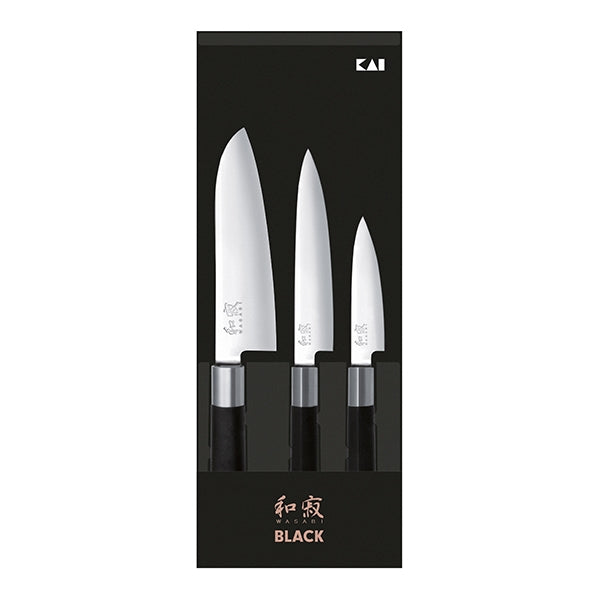 Set 3 couteaux 10 cm,15 cm,18 cm Wasabi Black Kai - Mathon