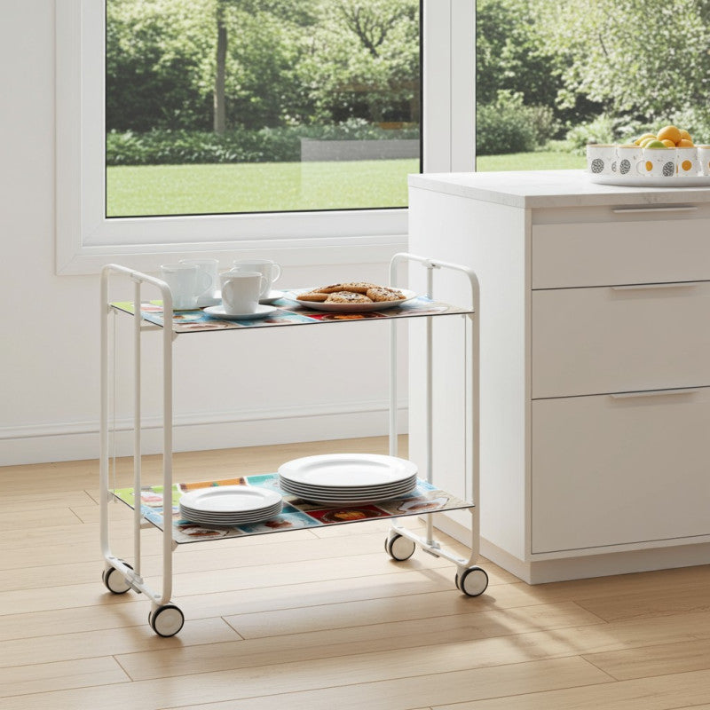 Desserte pliante 2 niveaux avec roulettes – structure blanche, bauhaus Don Hierro - Mathon - 2